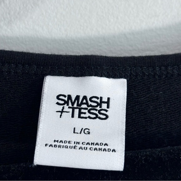 SMASH + TESS Sz L V-Neck Jumpsuit Wide Leg Seam Pockets Patch Front Pocket Black - Picture 6 of 10